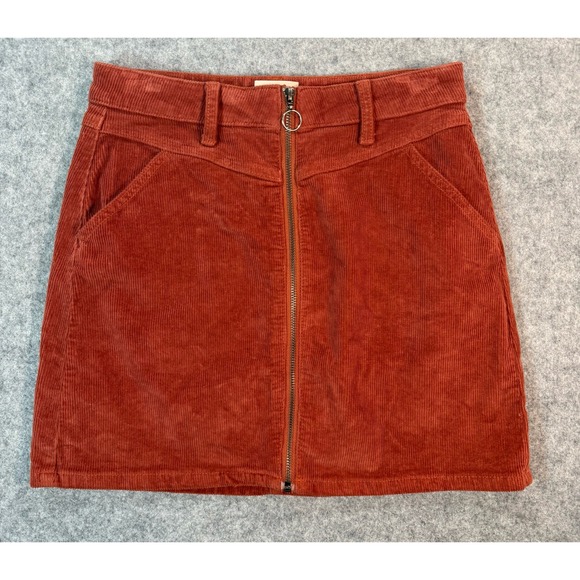 SO Dresses & Skirts - SO Womens Rust Orange Corduroy Mini Skirt Front Zip A-Line Size 5/27W